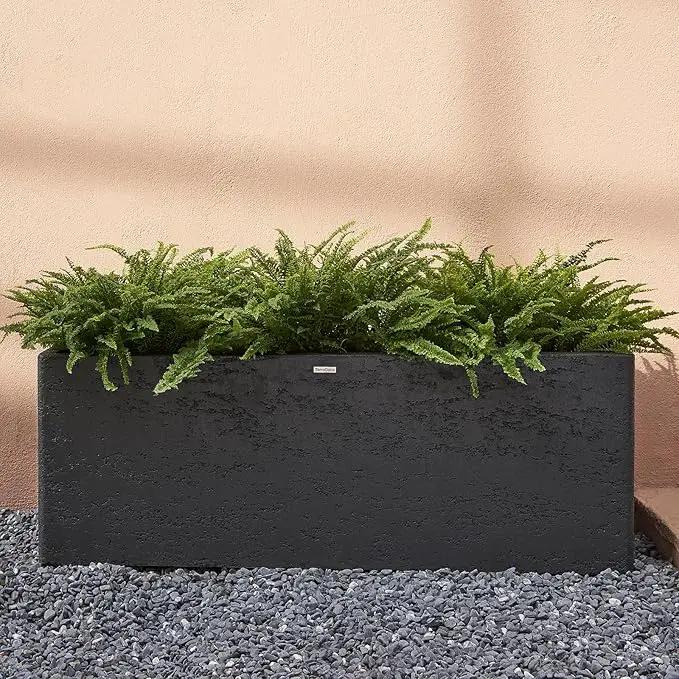 42 Inch Rectangular Concrete Planter（42Lx14Wx15H，58 Pounds）,Durable All-Weather Use with Drainage Holes,Large Rectangular Planter for Outdoor Indoor Plants by GreenHaven Gardens