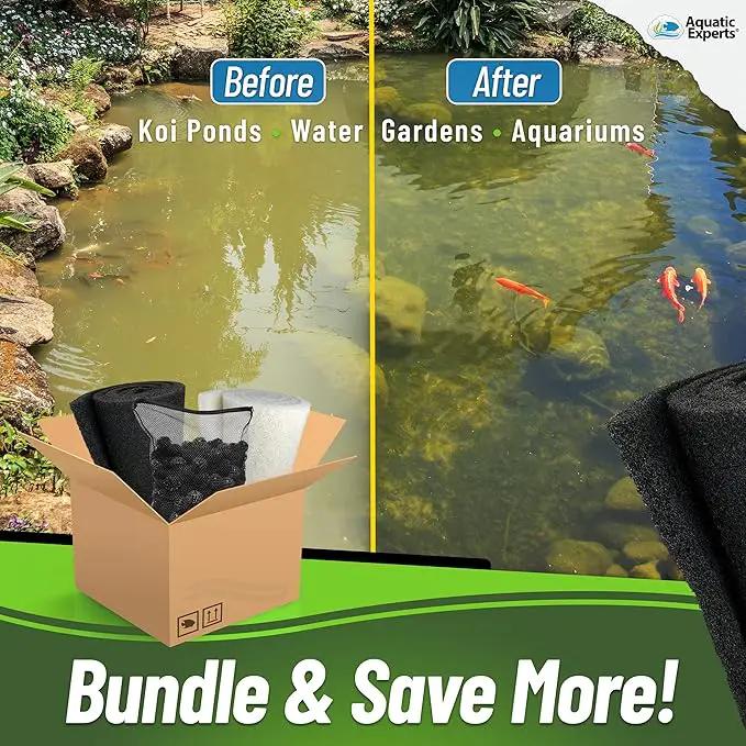 Aquatic Experts Classic Koi Pond Filter Pad FINE - White Bulk Roll Pond Filter Media, Ultra-Durable Pond Filters for Outdoor Ponds, Reusable Fish Pond Filter Material, USA, (Pond Bundle 1) by GreenHaven Gardens