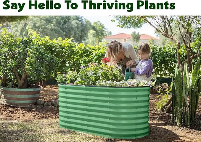 Galvanized Raised Garden Beds Outdoor // 4×2×2 ft Planter Raised Beds for Gardening, Vegetables, Flowers // Large Metal Garden Box (Light Green) // Patented Tool-Free Design by GreenHaven Gardens