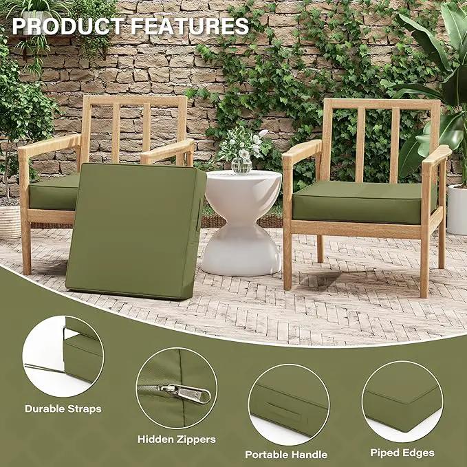 Patio Chair Cushions 22 X 22 X 4 Inch Waterproof Outdoor Seat Cushions for Patio Furniture, Outdoor Sofa Couch Pads with Ties & Handle, Set of 2, Light Green by GreenHaven Gardens