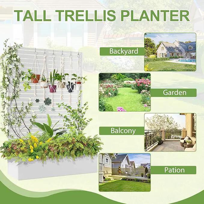 Trellis for Climbing Plants Outdoor，Mental Garden Bed with Drainage Holes Outdoor Privacy Screen Design Tall planters for herb Flower Vegetables 73"x47"x16", White-Louvered by GreenHaven Gardens