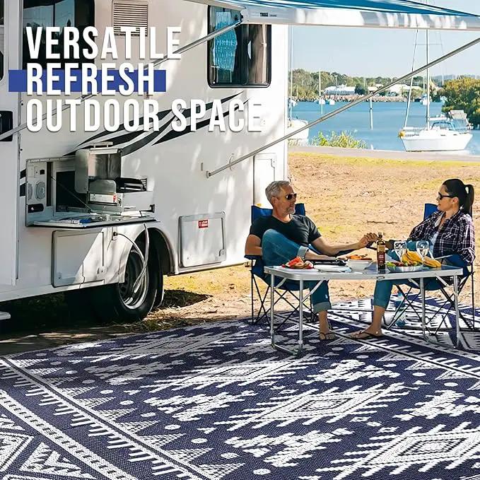 OLANLY Outdoor Rug Waterproof 5x8 ft, Reversible Outdoor Plastic Straw Rug, Boho Patio Rug, Indoor Outdoor Carpet, RV Mat Outside for Patio, Camp, Picnic, Balcony, Deck, Backyard, Navy & White by GreenHaven Gardens