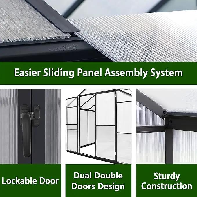 8x14 FT Green House for Outdoor, Polycarbonate Aluminum Walk-in Greenhouse Kit with Lockable Door and Adjustable Roof Vents, Backyard Garden in Winter, Gray by GreenHaven Gardens