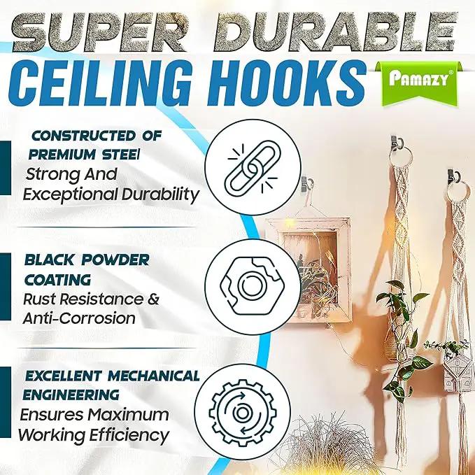[UPGRADED] 4Pcs 200LBS Rotatable Ceiling Hooks with 4 Screw Points Base, Wall Mount Metal Hanger Black Ceiling Hook for Hanging Plant, Bird Feeder, Lights, Bed Canopy, Wind Chime, Indoor Outdoor Decor by GreenHaven Gardens