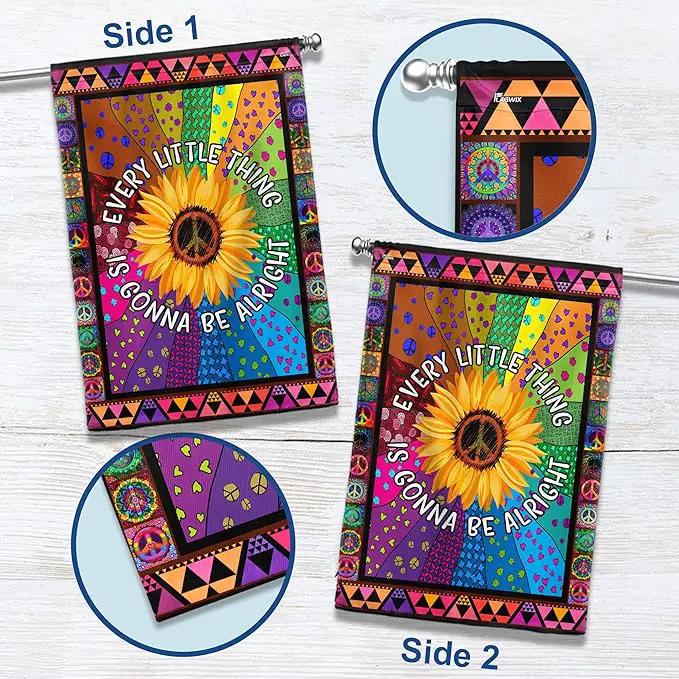 FLAGWIX Flags - Hippie Sunflower. Every Little Thing Gonna Be Alright Flag, House Flag (29.5" x 39.5") - USA House Garden Flags Premium Polyester-Decorative Outdoor Flags by GreenHaven Gardens