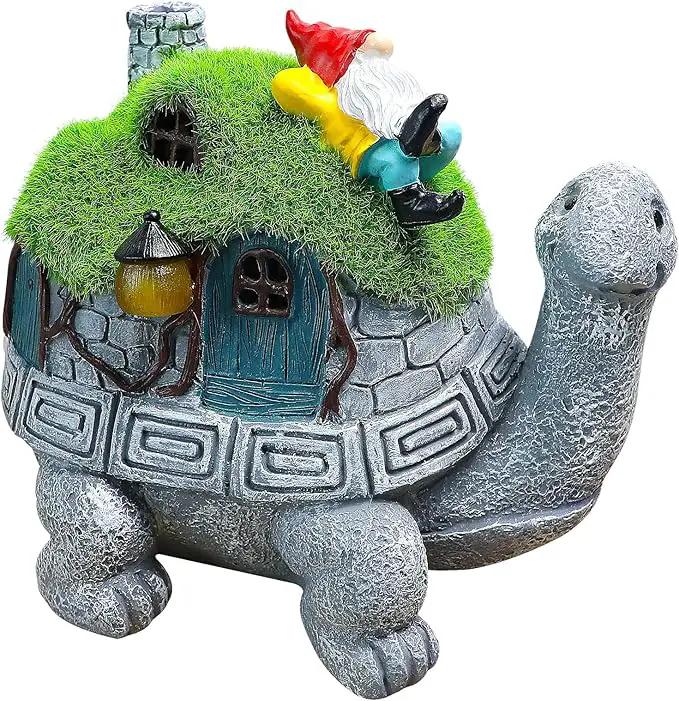 Turtle Solar Light Outdoor Garden Solar Turtle House Light Cute Turtle Garden Statue for Outdoor, Lawn Turtle with Gnome Statues Solar Light, Unique Gifts for Kindred Friend Yard Patio Decor by GreenHaven Gardens