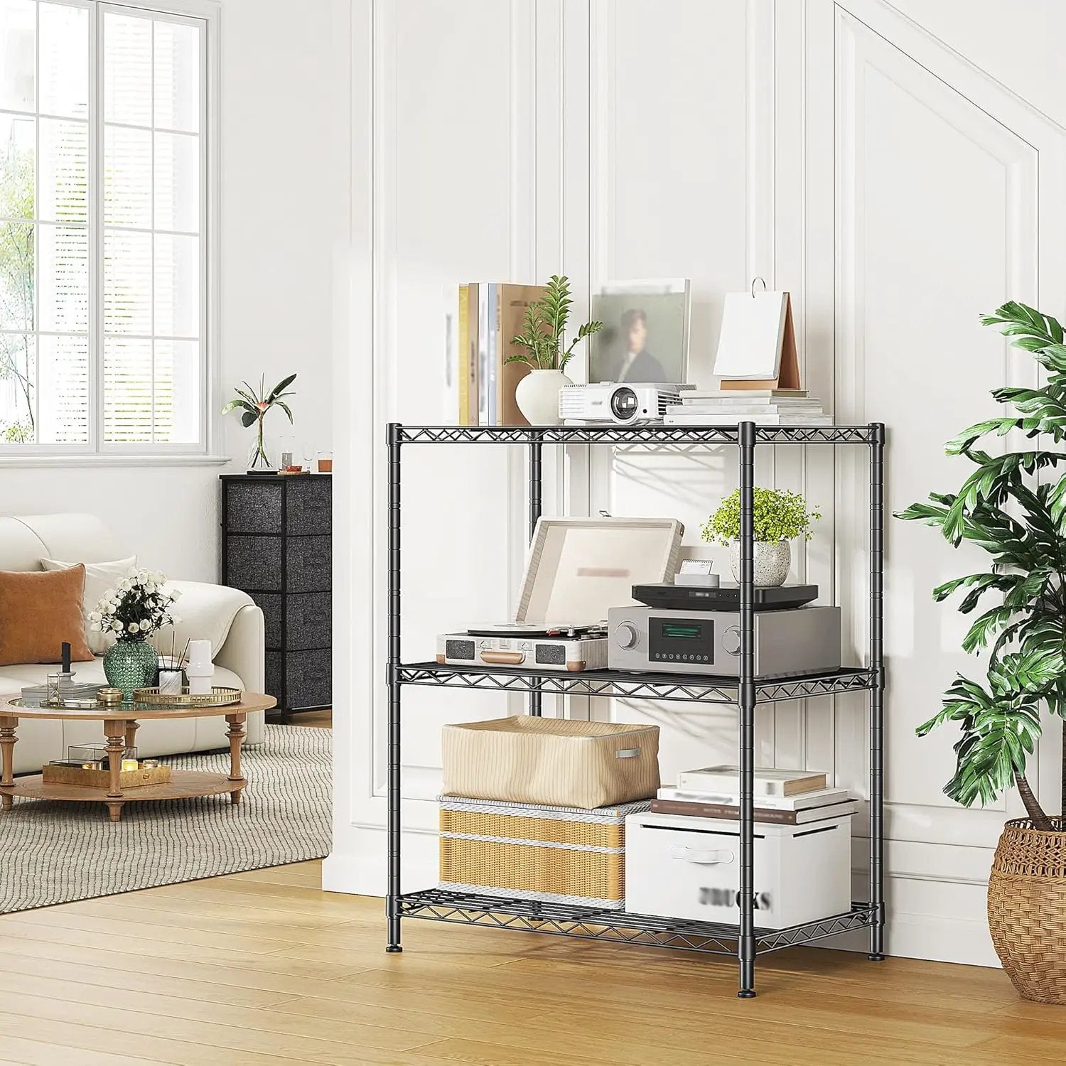 Storage Shelves Adjustable Wire Shelving Metal Wire Rack Shelving Unit Storage Shelf for Kitchen Laundry Room Pantry Closet Bathroom 24" W x 30" H x 14" D Black by GreenHaven Gardens