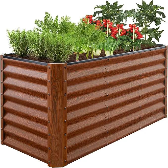 Best Choice Products 4x2x2ft Outdoor Metal Raised Garden Bed, Deep Root Planter Box for Vegetables, Flowers, Herbs, and Succulents w/ 119 Gallon Capacity - Wood Grain by GreenHaven Gardens