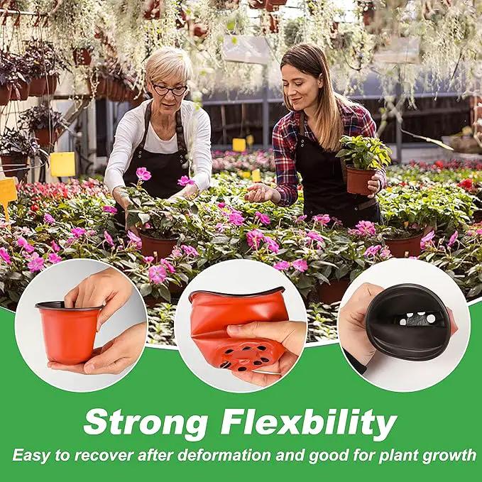 TDHDIKE 4" Small Plastic Plant Nursery Pot/Pots (100pcs Pots and 100pcs Plant Labels) Seedlings Flower Plant Container (Red) Seed Starting Pots Indoor Outdoor by GreenHaven Gardens