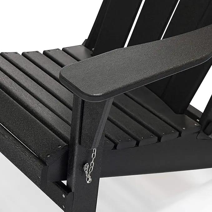 WO Home Furniture Adirondack Chairs Table Set of 3 PCS Outdoor Folding Chairs Coffee Table Weather/UV Resistant for Lawn, Garden, Bon Fire, Balcony (Black) by GreenHaven Gardens