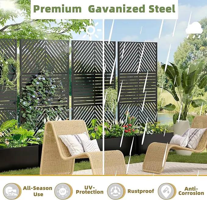 Casaphoria Metal Raised Garden Bed with Trellis and Wheels, 72"x47"x16" Planter Box for Climbing Plants, Vegetables & Vines, Features Drainage Holes and Privacy Screen, Black(Parallel&Louvered) by GreenHaven Gardens