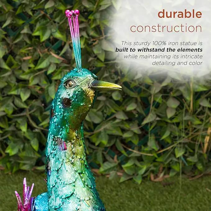 Alpine Corporation HEH376 Jumbo Sized Iron Majestic Peacock Decor, Elegant Garden & Patio Bird Statue, 55" H, Green by GreenHaven Gardens