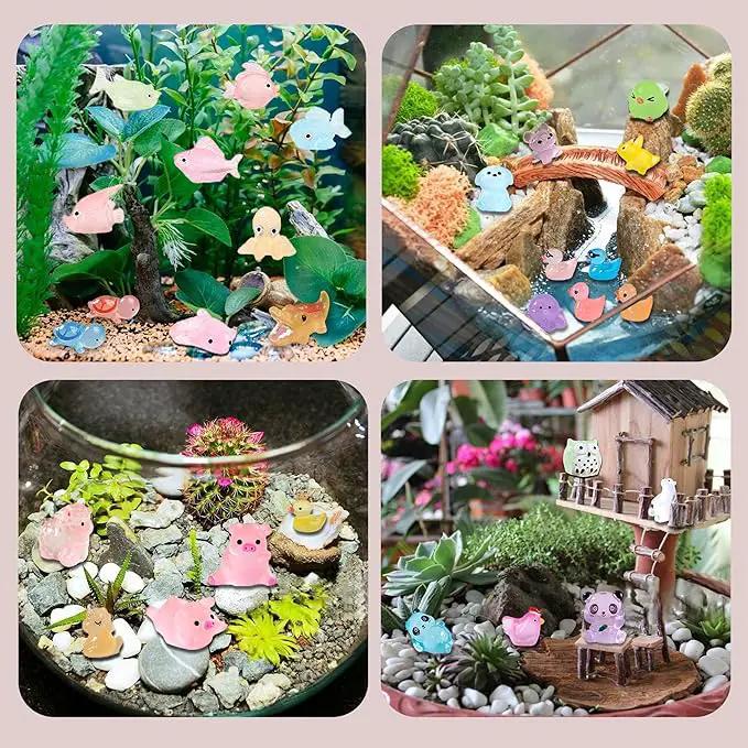 Luminous Mini Resin Animals 250Pcs Tiny Animals Bulk Glow in The Dark Mini Ducks Owls Frogs Pandas Rabbits Mushrooms for Miniature Garden Micro Landscape Aquarium Potted Decoration by GreenHaven Gardens