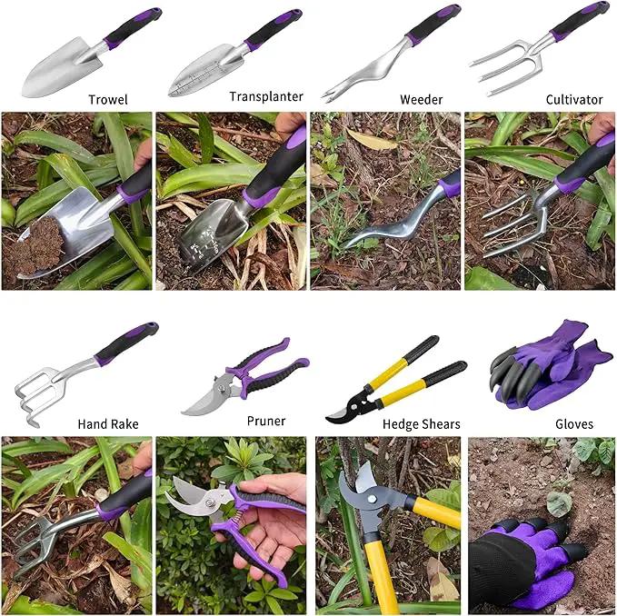 41-Piece Premium Gardening Tool Set, Stainless Steel Heavy Duty Gardening Tool Kit, with Non-Slip Rubber Grip, Storage Tote Bag, Outdoor Hand Tools, Ideal Gardening Gifts for All (Purple Floral) by GreenHaven Gardens