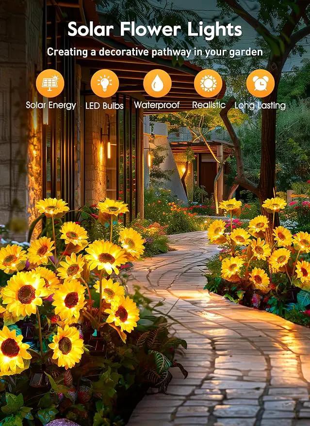 Brightown Outdoor Solar Garden Lights - 4 Pack LED Solar Flower Lights with Larger & More Realistic Sunflowers, Bigger Solar Panel, Waterproof Solar Lights for Outside Yard Patio Garden Decorations by GreenHaven Gardens