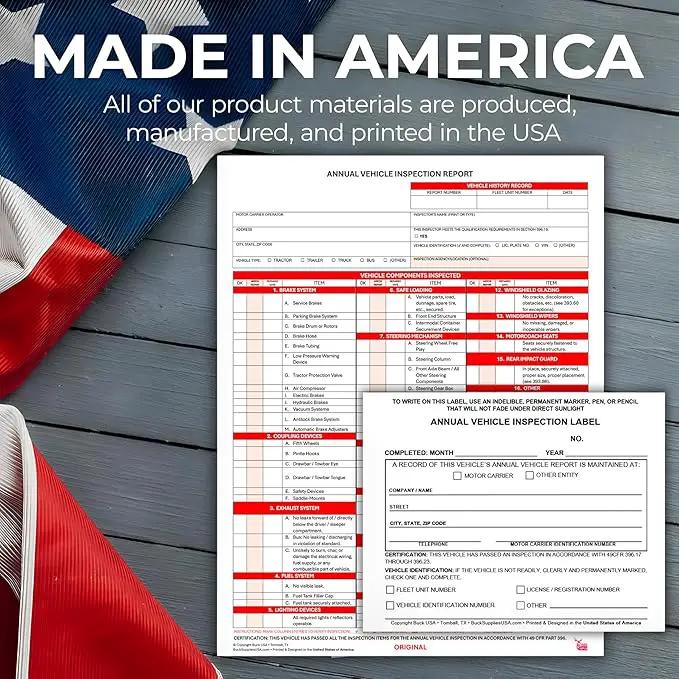 5 Pack 3-Ply Carbonless Annual Vehicle Inspection Report Forms with FMCSA 2-Ply Mylar Laminate Adhesive Vinyl Labels, DOT Inspection Forms and Stickers, Shrink-Wrapped, 8.5" x 11.75" - Made in USA by GreenHaven Gardens