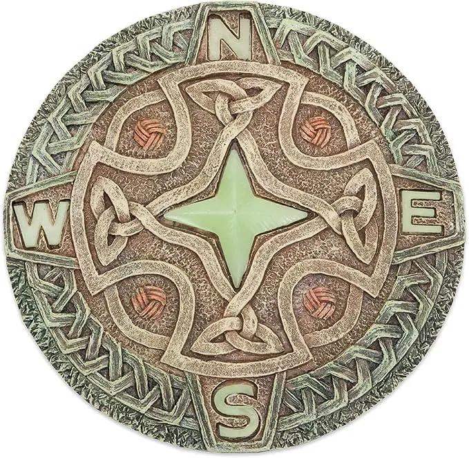 Bits and Pieces - 10” (25.5 cm) Glow-in-The-Dark Celtic Compass Decorative Stone - Yard Decoration – Beautiful Lawn/Garden Stone by GreenHaven Gardens