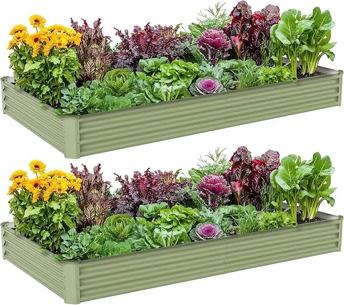 2PCS 8x4x1ft Galvanized Raised Garden Bed-Outdoor Galvanized Planter Box for Vegetables, Fruits,Herbs, Flowers, Metal Raised Garden Bed kit-Green by GreenHaven Gardens