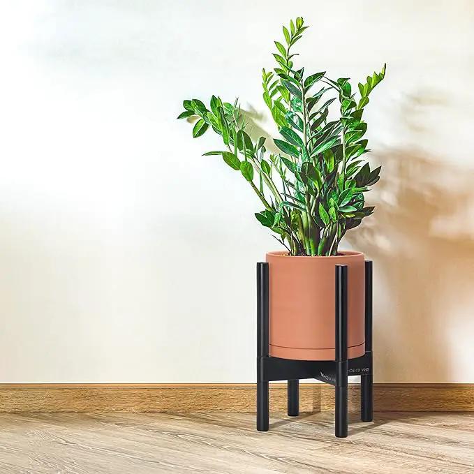 D'vine Dev Terracotta Planter with Ebony Stand - 8 Inch Modern Round Flower Pot with Wood Planter Holder, Terracotta, 55-B-M-5 by GreenHaven Gardens