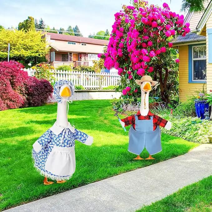 2 Set Spring Goose Outfit Blue Lawn Porch Goose Cloths Farmer Plastic Goose Costume for 23" Cement Goose Spring Outdoor Patio Yard Lawn Decoration by GreenHaven Gardens