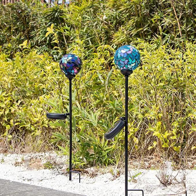 VCUTEKA Solar Garden Decorative Lights Outdoor, Mosaic Solar Light Waterproof LED Pathway Stake Light for Landscape Patio Yard Deck Walkway Decoration, 2 Pack （Blue&Purple） by GreenHaven Gardens