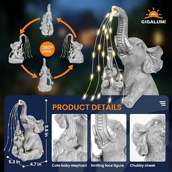 GIGALUMI Solar Garden Outdoor Statues for Women, Mom, Grandma. Elephant Figurine Housewarming and Birthday Gifts Outdoor Statue Light Decor Ornament for Backyard, Patio, Balcony, Lawn, Pond by GreenHaven Gardens