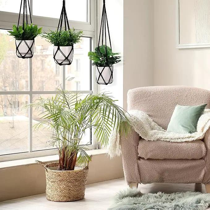 YIBOT 3 Pack Macrame Plant Hanger Indoor Hanging Planters for Indoor Outdoor Hanging Plant Holder with 3 x S Hooks for Garden Home Boho Decor 35"/29"/23" Black by GreenHaven Gardens