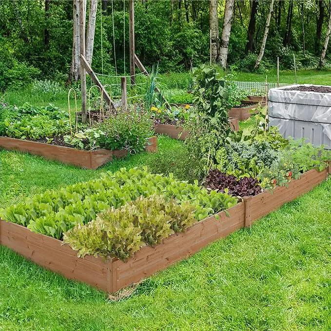 Yaheetech 8×4ft Wooden Horticulture Raised Garden Bed Divisible Elevated Planting Planter Box for Flowers/Vegetables/Herbs in Backyard/Patio Outdoor, 93 x 48 x 10in, Dark Brown by GreenHaven Gardens