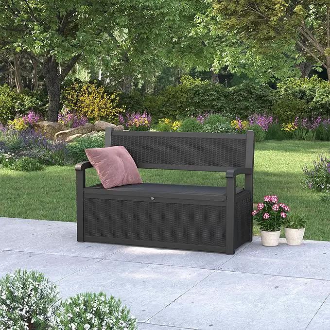 80 Gallon Outdoor Storage Box, Resin Patio Furniture with Armrest, Lockable Deck Box with Waterproof and UV Resistant for Patio Cushions, Garden Tools and Pool Supplies, Black by GreenHaven Gardens