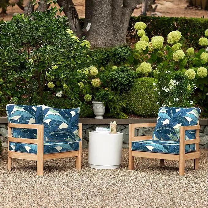 LVTXIII Outdoor Deep Seat Cushion 24"x24"x4" Patio Seat and Back Cushion Set Seasonal Chair Cushion for Dining Arm Chairs, Wicker Chairs and Garden Furniture Decoration, Swaying Palms Blue by GreenHaven Gardens