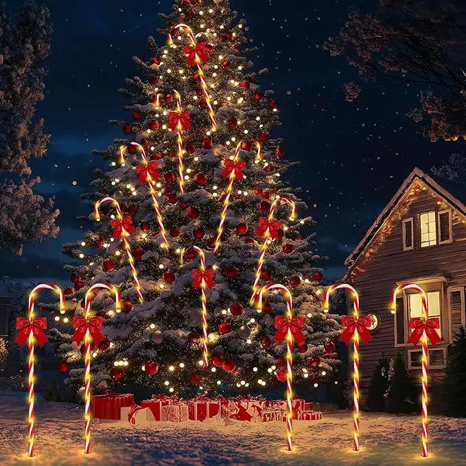 Christmas Candy Cane Pathway Lights, 12PCS 120 LED Christmas Lights Outdoor Decorations with Red Bow Waterproof, 8 Modes Timer Remote Christmas Walkway Lights for Xmas Home Yard Lawn Patio Decor by GreenHaven Gardens