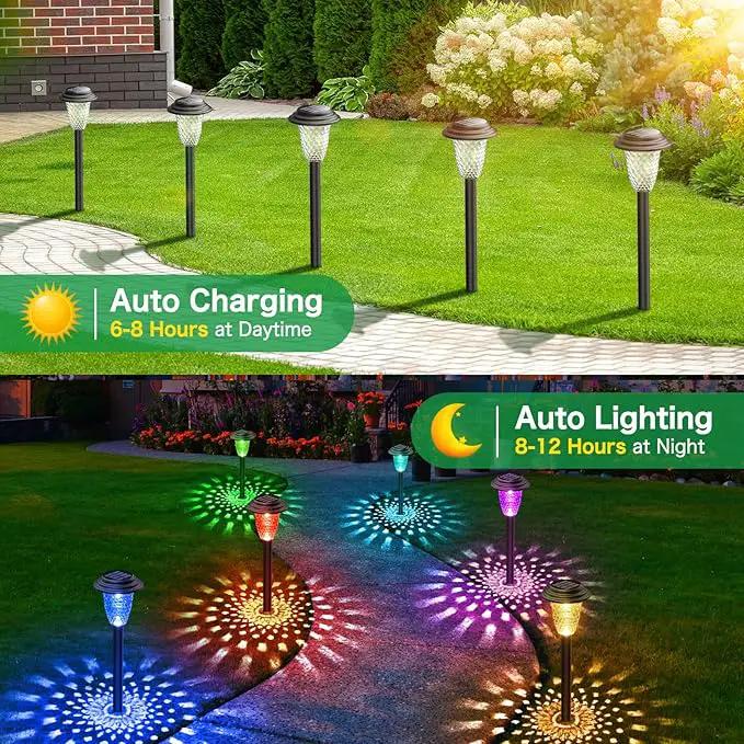 Solar Pathway Lights, 8 Pack Bright Color Changing/Warm White Solar Lights Outdoor Waterproof Solar Garden Lights, Outdoor Lights Solar Powered Landscape Path Lights for Yard, Walkway, Lawn by GreenHaven Gardens