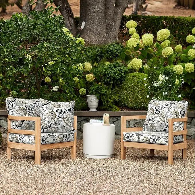 LVTXIII Outdoor Deep Seat Cushion Patio Seat and Back Cushion Set Seasonal Chair Cushion with Removable Cover and Adjustable Buckle for Home and Garden, 24"x24"x4", Dailey Tan by GreenHaven Gardens