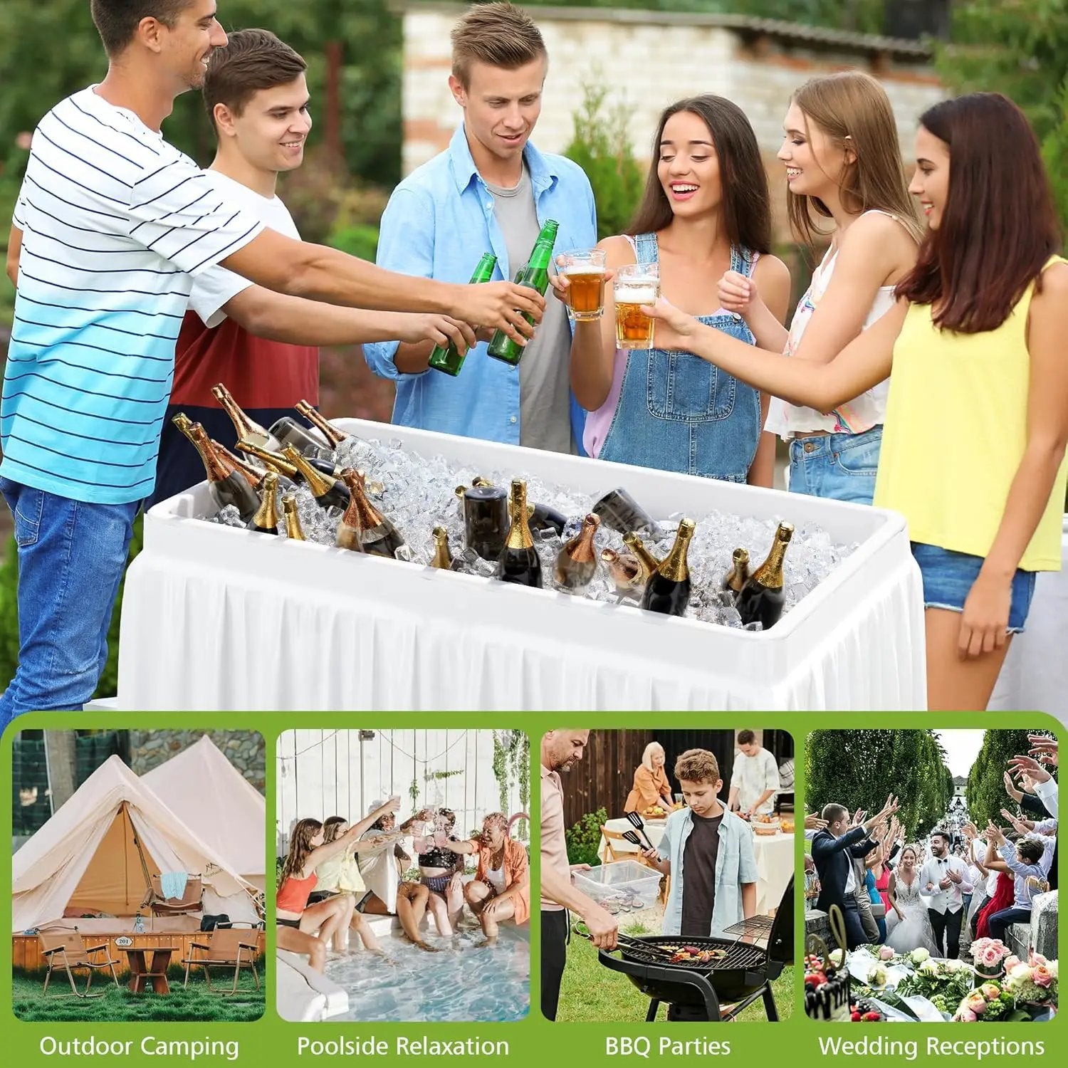 4 Foot Ice Cooler Table with Matching Skirt & Drain Hose, with Iron Stand, Portable Patio Outdoor Chilling Table Portable Bar for Events for Party, Picnic, BBQ, Camping (White) by GreenHaven Gardens
