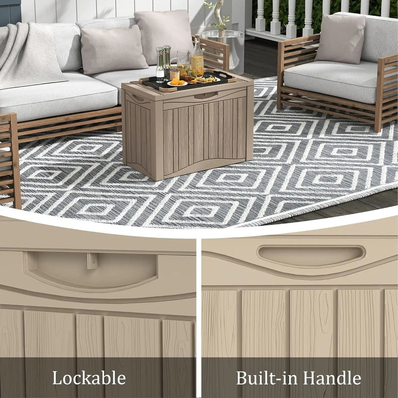 50 Gallon Plus Waterproof Outdoor Storage Bin Resin Deck Box for Patio, Poolside, and Garden, Lockable & UV-Resistant, Ideal for Small Spaces, Grey by GreenHaven Gardens
