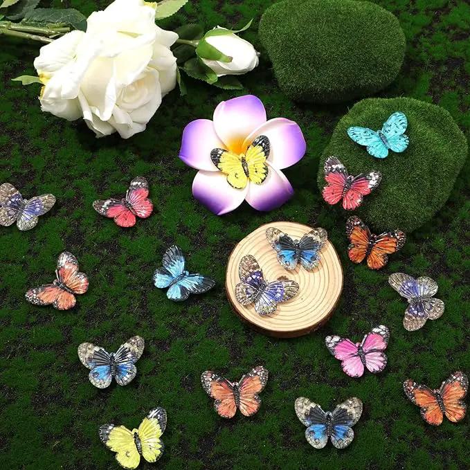 80pcs Micro Resin Butterflies, 1.6Inch Colourful Miniature Tiny Butterflies Crafts Mini Resin Butterflies for Decoration Doll House Decor Dream Garden Fairy Toys Landscape Miniature Things by GreenHaven Gardens