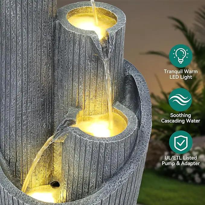 31" Modern Outdoor Water Fountain with LED Lights, 5-Tier Twist Pedestal Bowl Garden Fountain, Cascading Waterfall for Relaxing Garden, Patio, Backyard, Deck, Porch or Home Decor by GreenHaven Gardens