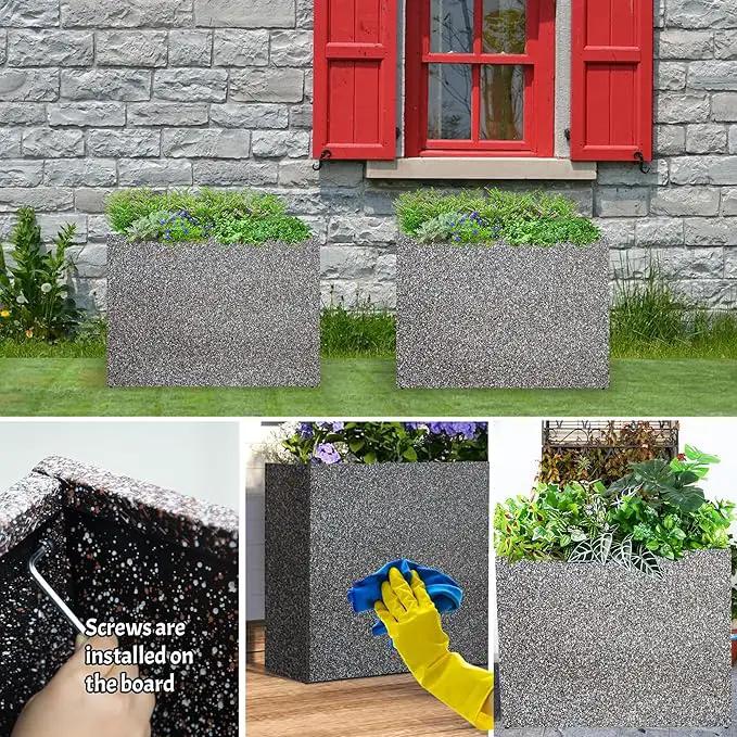 Metal Planter Box Rectangular Planter, 35.5" Lx 10" Wx 28" H Terrazzo Pink Large Planters with Drainage Holes, Galvanized Steel Tall Planters for Patio/Porch by GreenHaven Gardens
