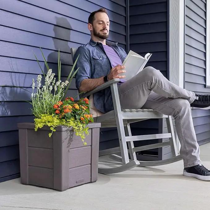 Step2 Lakewood Square Planter, Large Planters for Outdoor Plants, Gardening and Flower Pot for Patio or Porch, Efficient Drainage, Durable Plastic, Dark Cedar, 1-Pack by GreenHaven Gardens