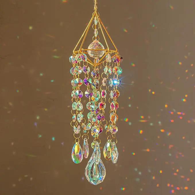 HDCRYSTALGIFTS Crystal Suncatchers for Window Hanging Wind Chime Style Garden Sun Catchers with Crystals Rainbow Maker Indoor Outdoor Decor Handmade Gold Plated by GreenHaven Gardens
