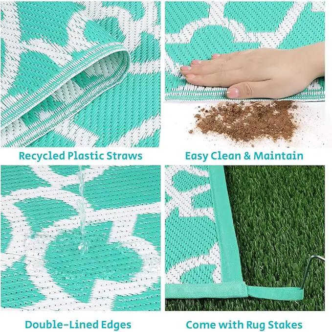 HEBE Outdoor Rug Waterproof 6x9, Reversible Plastic Straw Rug RV Camping Rug, Indoor Outdoor Patio Mat Clearance, Outside Carpet for Porch,Deck,Camper,Balcony,Backyard,Picnic by GreenHaven Gardens