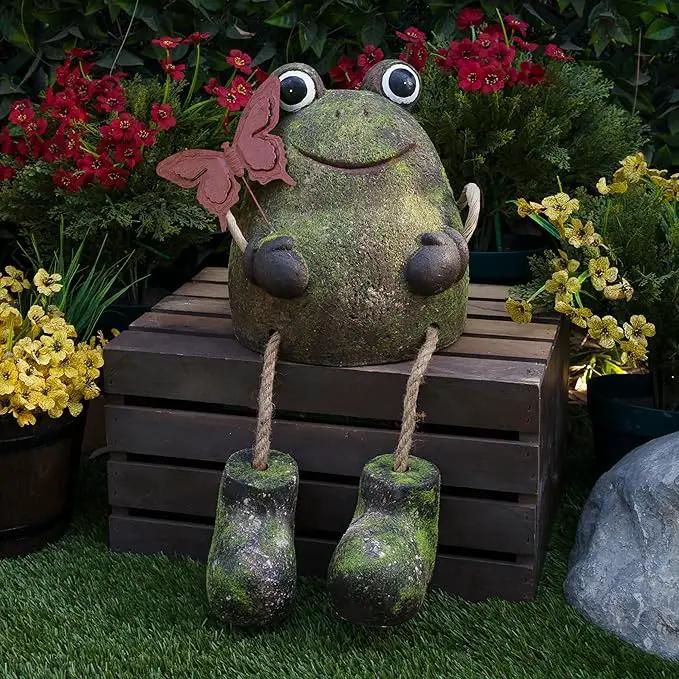 Alpine Corporation MCC836 Indoor/Outdoor Frog with Butterfly Garden Statue, Playful Frog Statue for Yard, 20" H, Green by GreenHaven Gardens