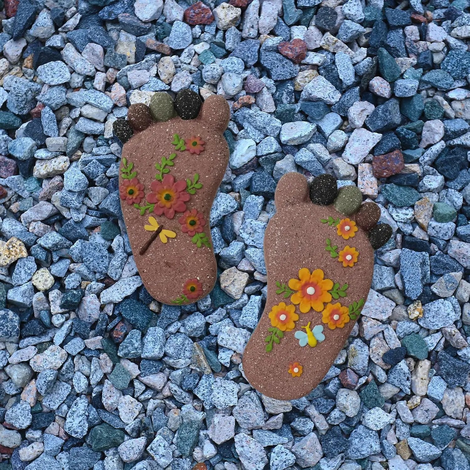 Stepping Stones - Light Brown Resin Footprint Shaped Set of 2 for Patio, Deck, Garden or Sidewalk by GreenHaven Gardens