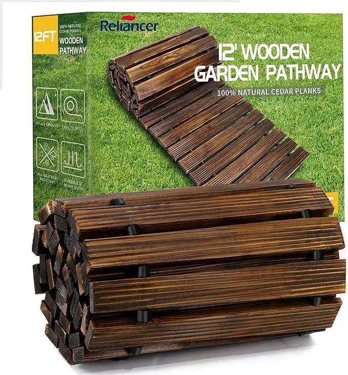 RELIANCER 12' Wooden Garden Pathway,Outdoor Roll Out Cedar Straight Walkway,Patio Path Decorative Garden Boardwalk Walkways,Weather-Resistant Roll Up Beach Wood Road Floor,Wedding Party Pathwaysc by GreenHaven Gardens