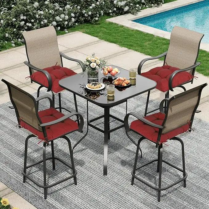 Aoodor 19" x 19" x 5" Tufted Outdoor Chair Cushions, Water Resistant & Fade Resistant Polyester Dining Chair Pads with 2 Straps for Patio Furniture, Set of 2 by GreenHaven Gardens
