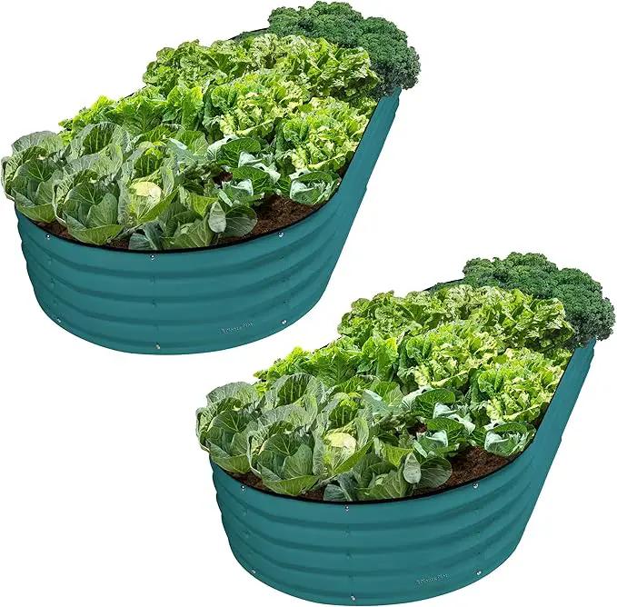 Galvanized Raised Garden Beds Outdoor // 8×4×1 ft (2-Pack) Planter Raised Beds for Gardening, Vegetables, Flowers // Large Metal Garden Box // Patented Tool-Free Design (Turquoise) by GreenHaven Gardens