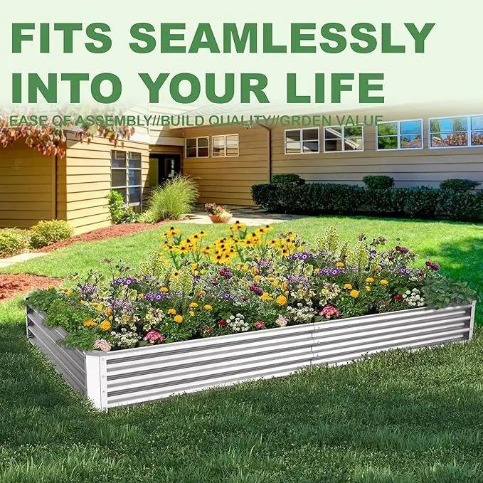 8X4X1ft Galvanized Raised Garden Bed for Gardening,Metal Planter Boxes Outdoor Patio Kit Planting Bed for Vegetables Flowers Herb,Silver by GreenHaven Gardens