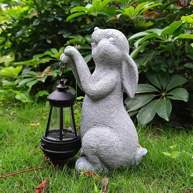 Rabbit Solar Garden Outdoor Statues,Resin Rabbit Figurine Decorations with Solar Lights Lantern, Outdoor Rabbit Art Decor for Lawn,Yard, Unique Housewarming Gift for Garden Home by GreenHaven Gardens