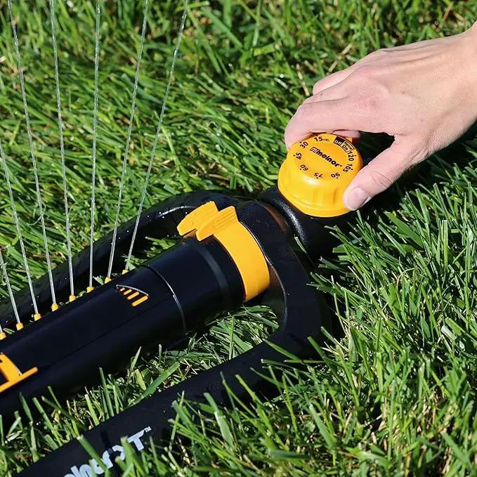 Melnor 65133AMZ XT Turbo Oscillating Sprinkler W/Timer, 4,500 sq. ft., Quick Connect Bundle, 2-Way Adjustable, Black, Yellow by GreenHaven Gardens
