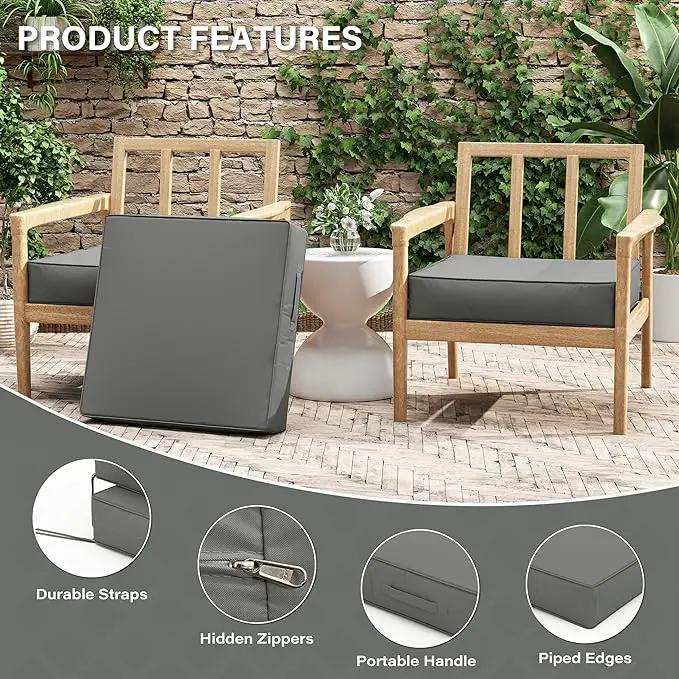 Patio Chair Cushions 24 X 24 X 5 Inch Waterproof Outdoor Seat Cushions for Patio Furniture, Outdoor Sofa Couch Pads with Ties & Handle, Set of 2, Light Grey by GreenHaven Gardens